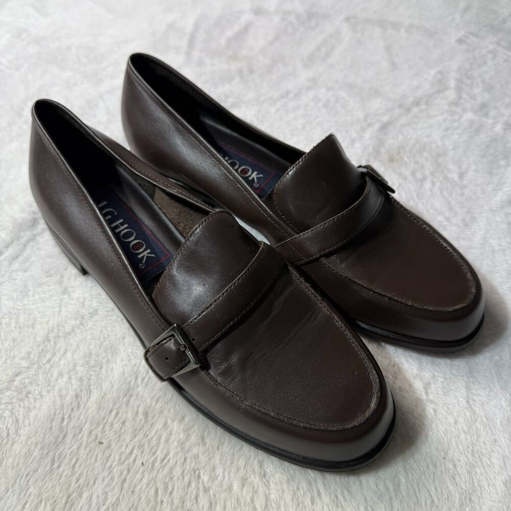 Vtg Loafers Womens 8 PREPPY Brown Soft Leather Classic Y2K Buckle Slip On Shoes